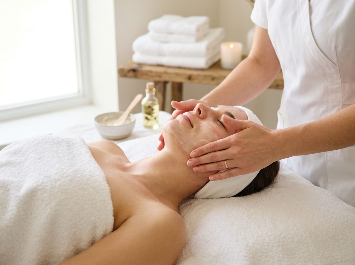 Esteticista realizando limpeza de pele em cliente