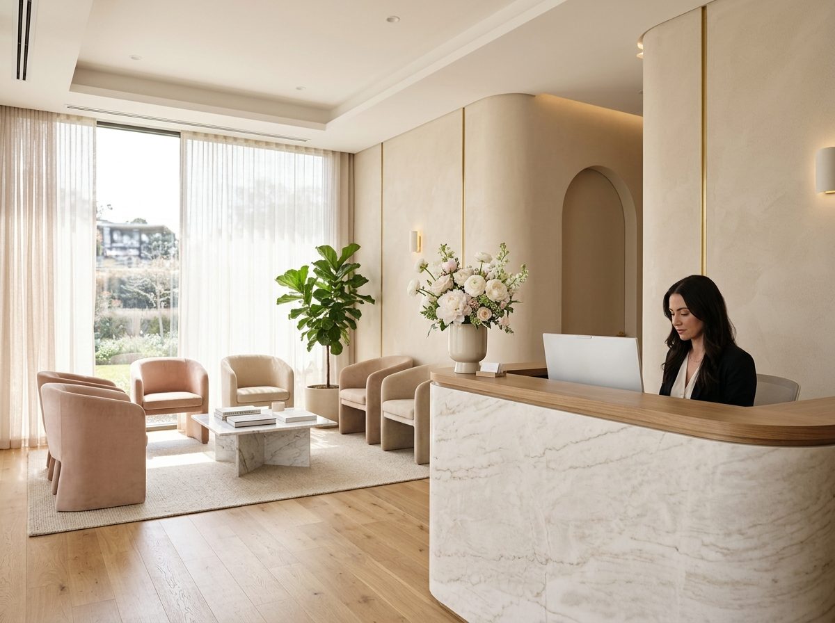 Recepção elegante da clínica de estética